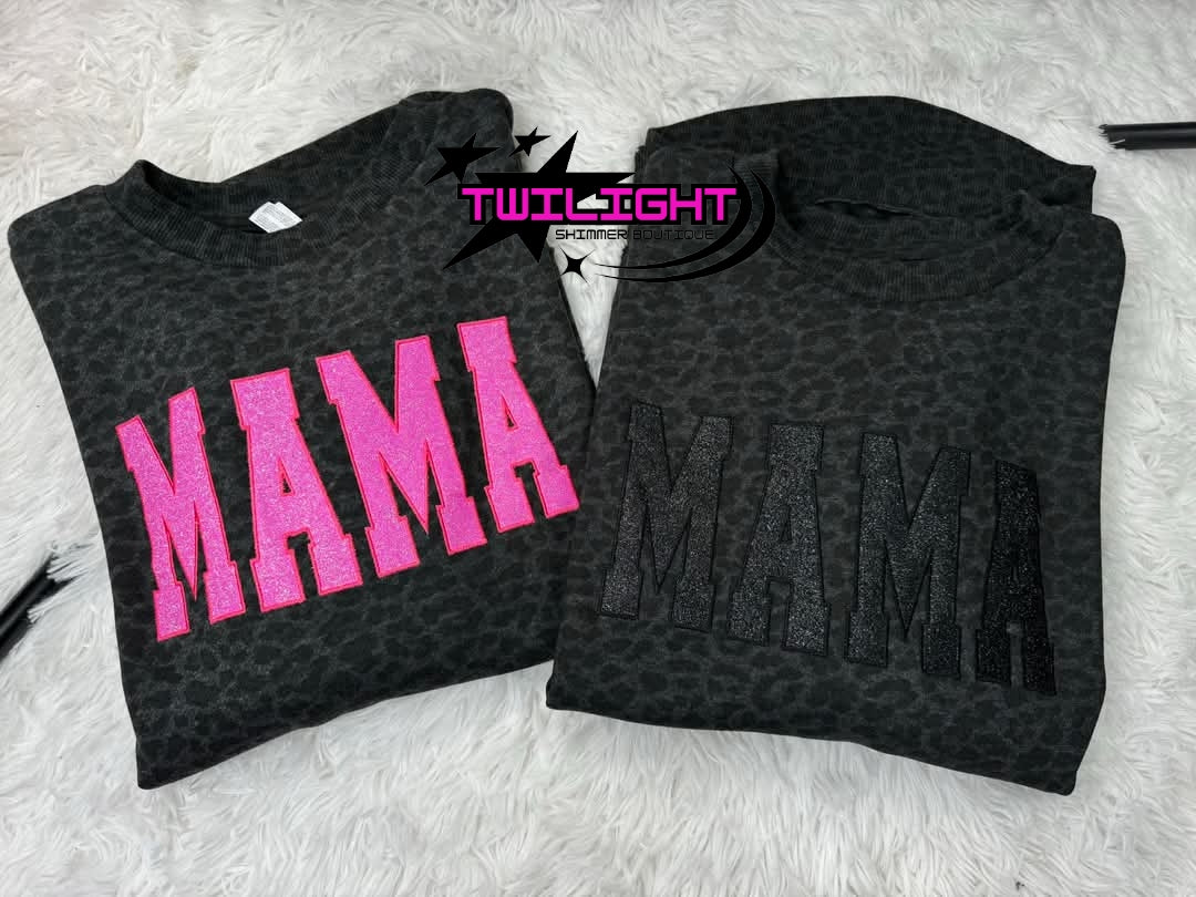 Mama Glitter Embroidery Leopard Sweatshirt