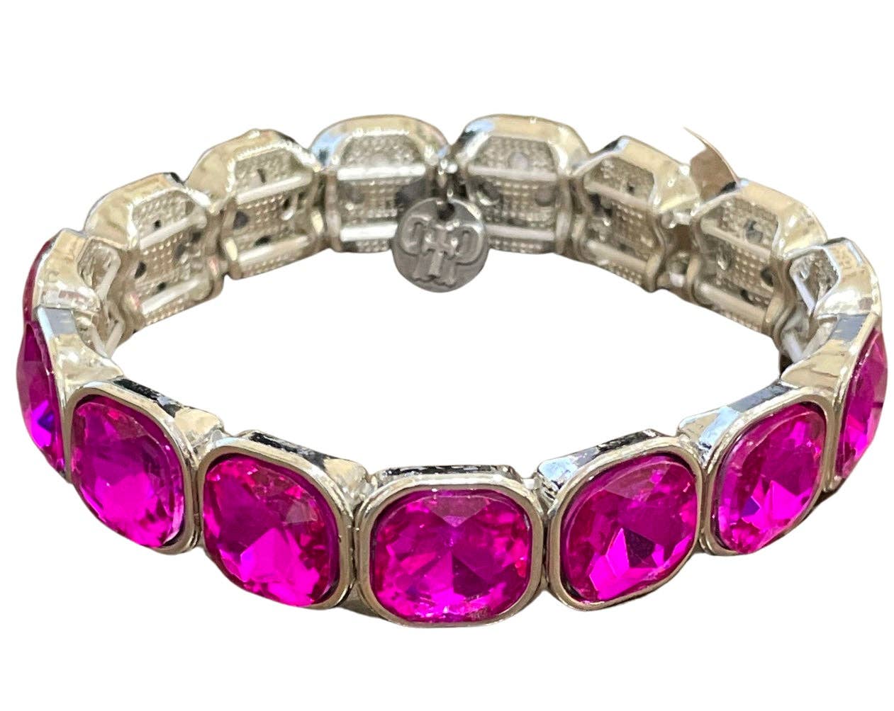 Silver & Fuchsia Rhinestone Stretch Bracelet