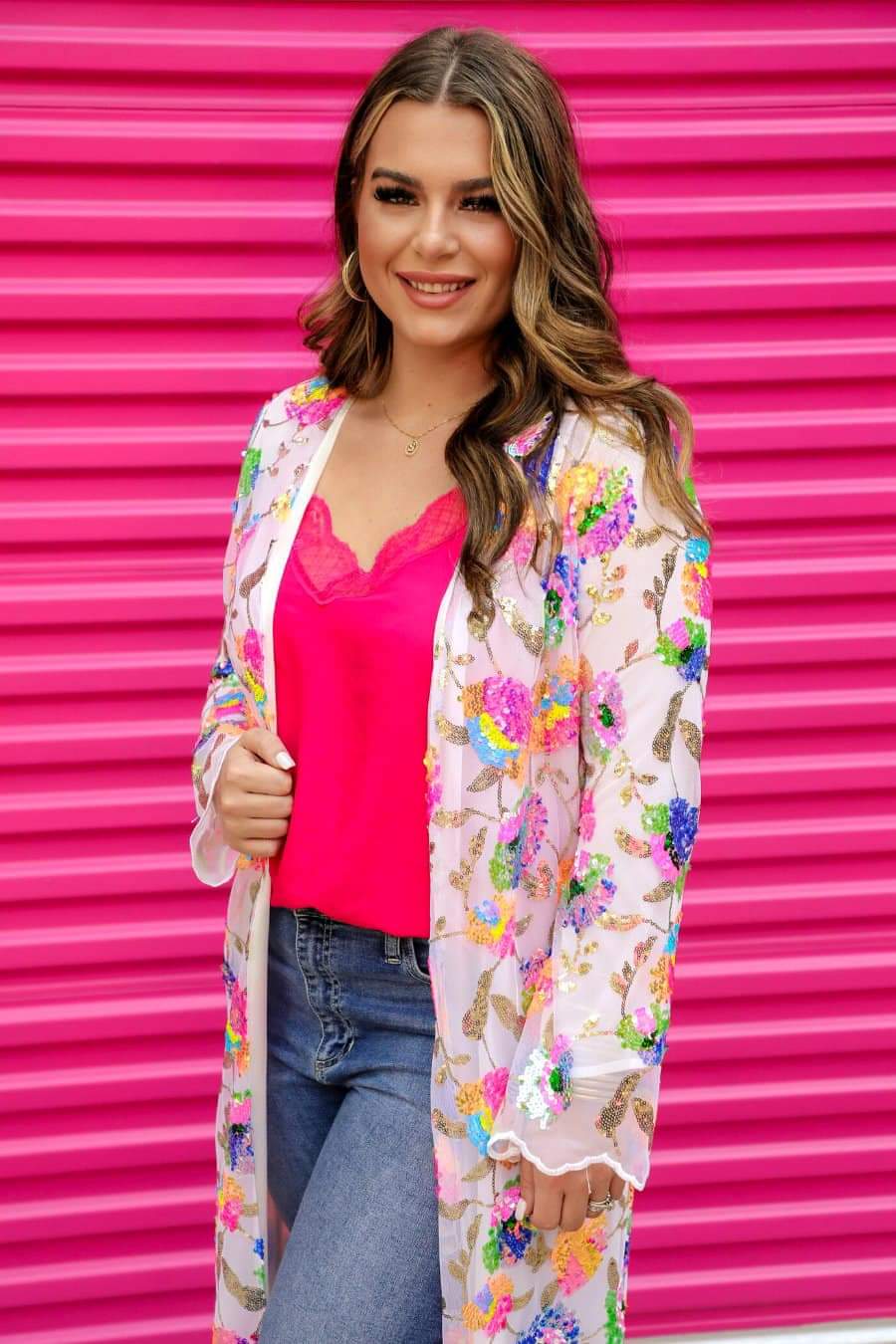 Glamorous Floral Sequin Kimono