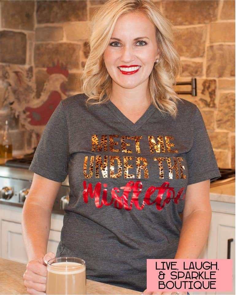 Meet Me Under The Mistletoe V-Neck Tee- Small