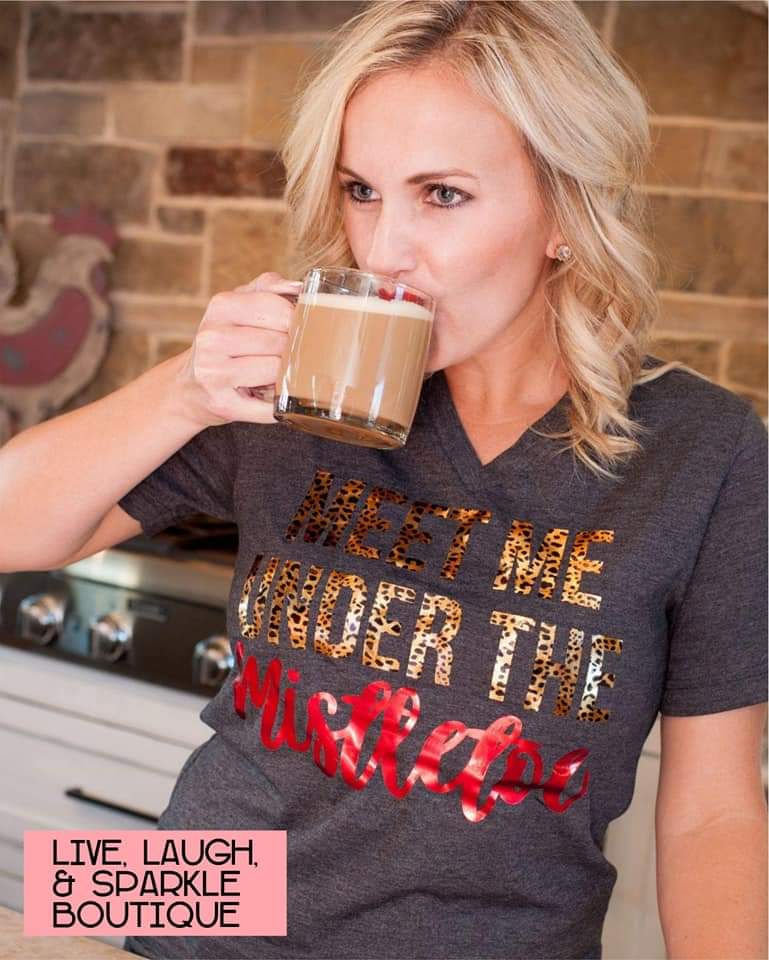 Meet Me Under The Mistletoe V-Neck Tee- Small