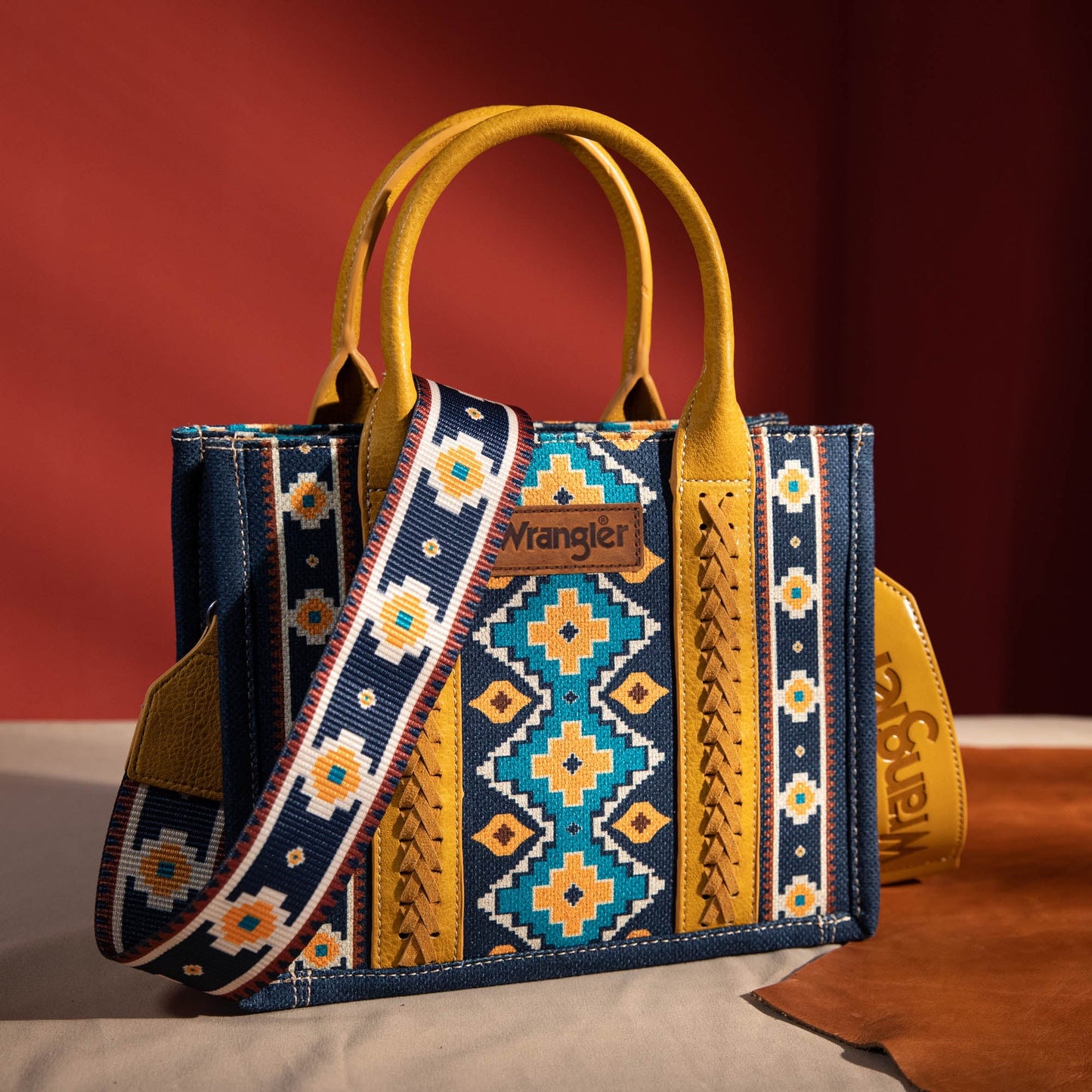 Wrangler Southwestern Print Small Canvas Tote/Crossbody - Mustard