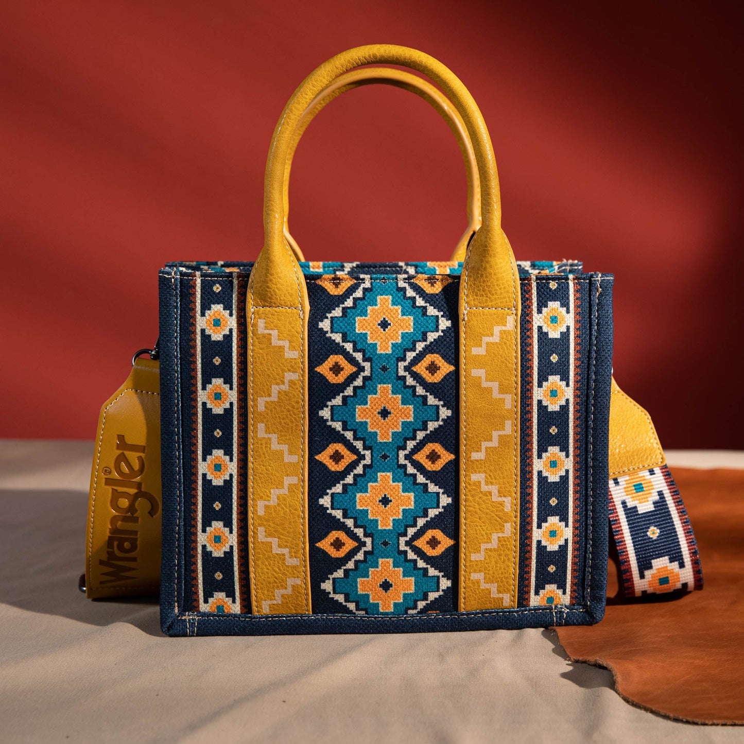 Wrangler Southwestern Print Small Canvas Tote/Crossbody - Mustard