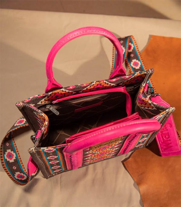 Wrangler Southwestern Print Small Canvas Tote/Crossbody - Hot Pink