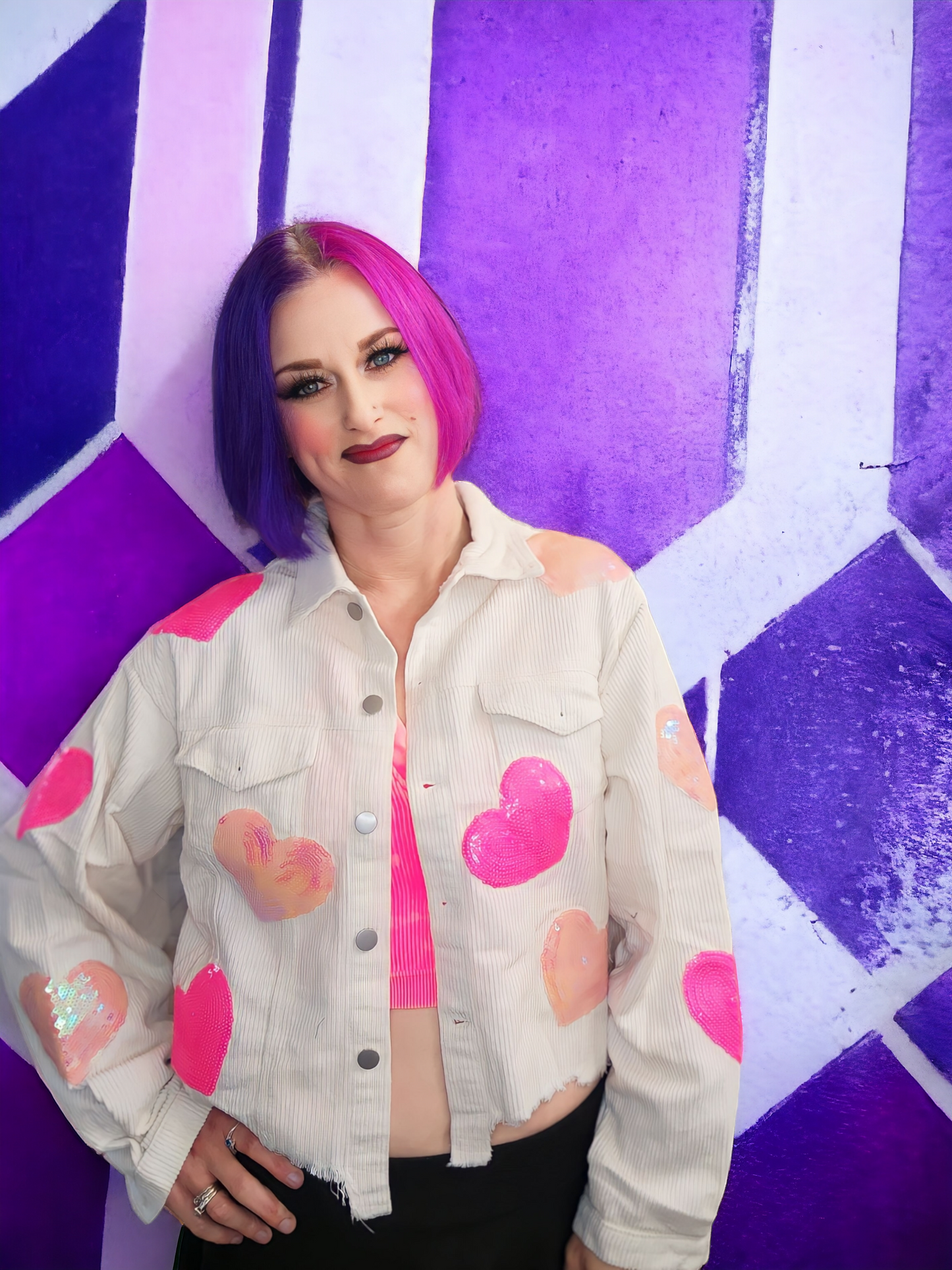 Sequin Heart Corduroy Shacket