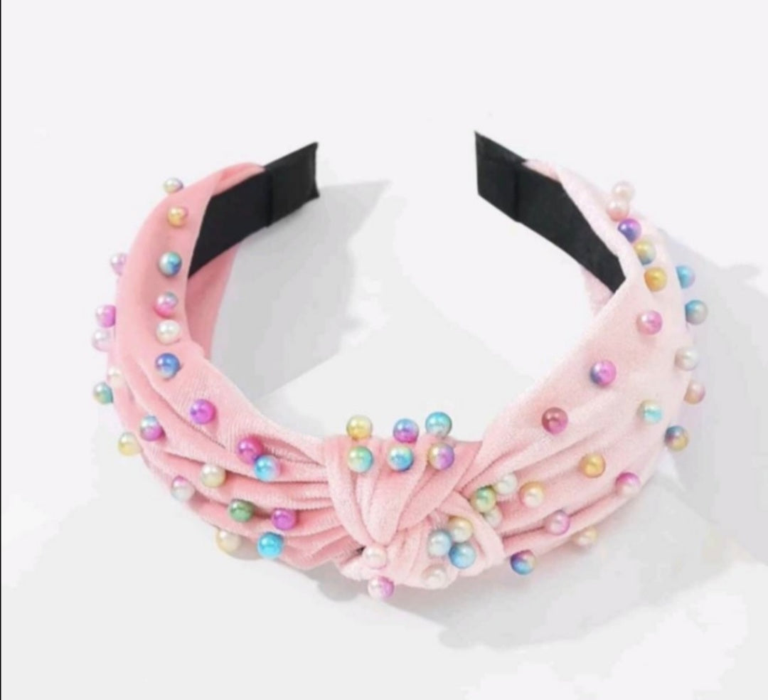 Pink Knotted Embellished Headband Pearls
