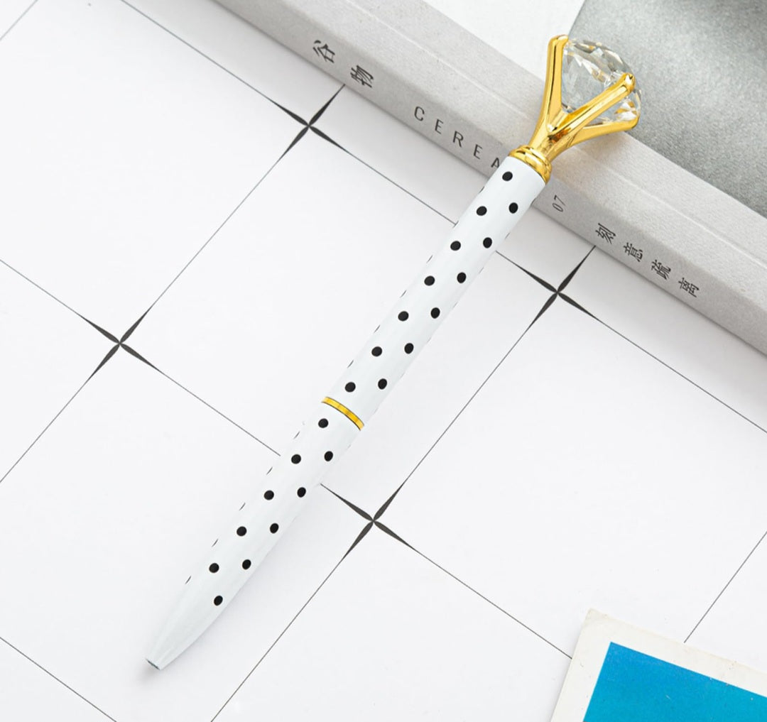 White With Black Dots Diamond Top Pen