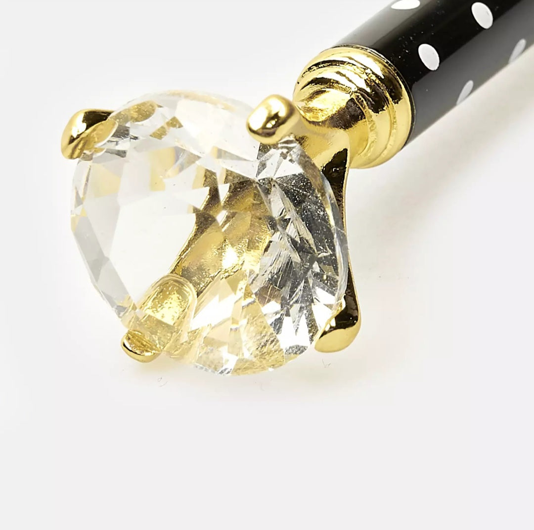 Black With White Dots Diamond Top Pen