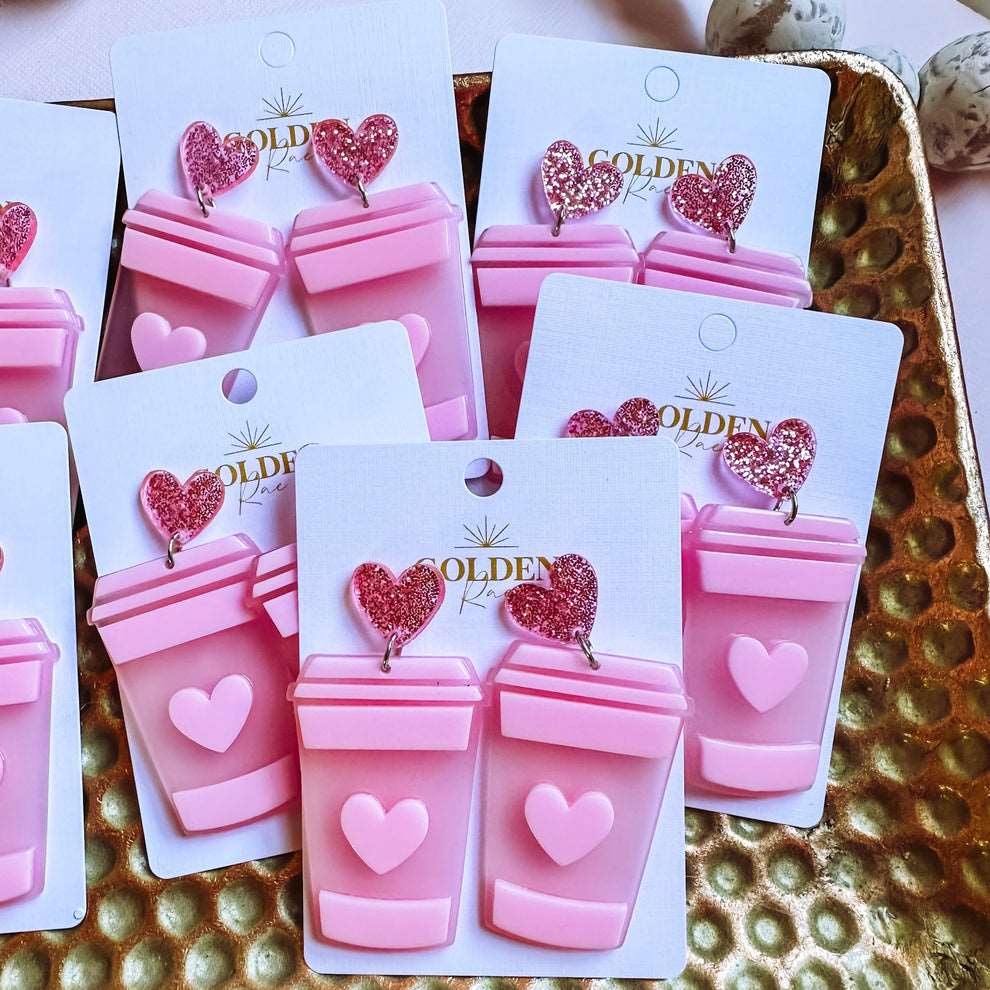 Pink Coffee Cup Earrings