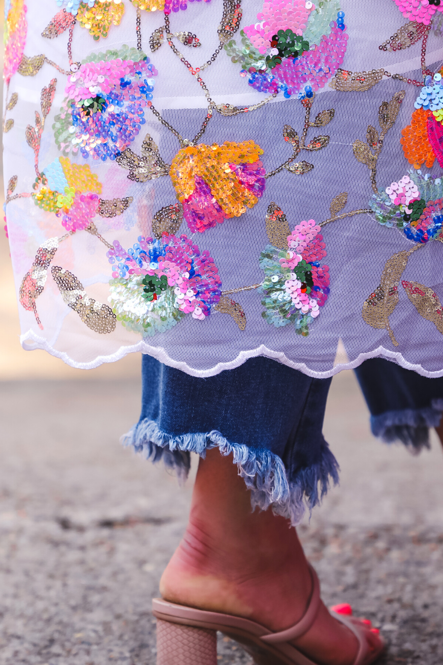 Glamorous Floral Sequin Kimono