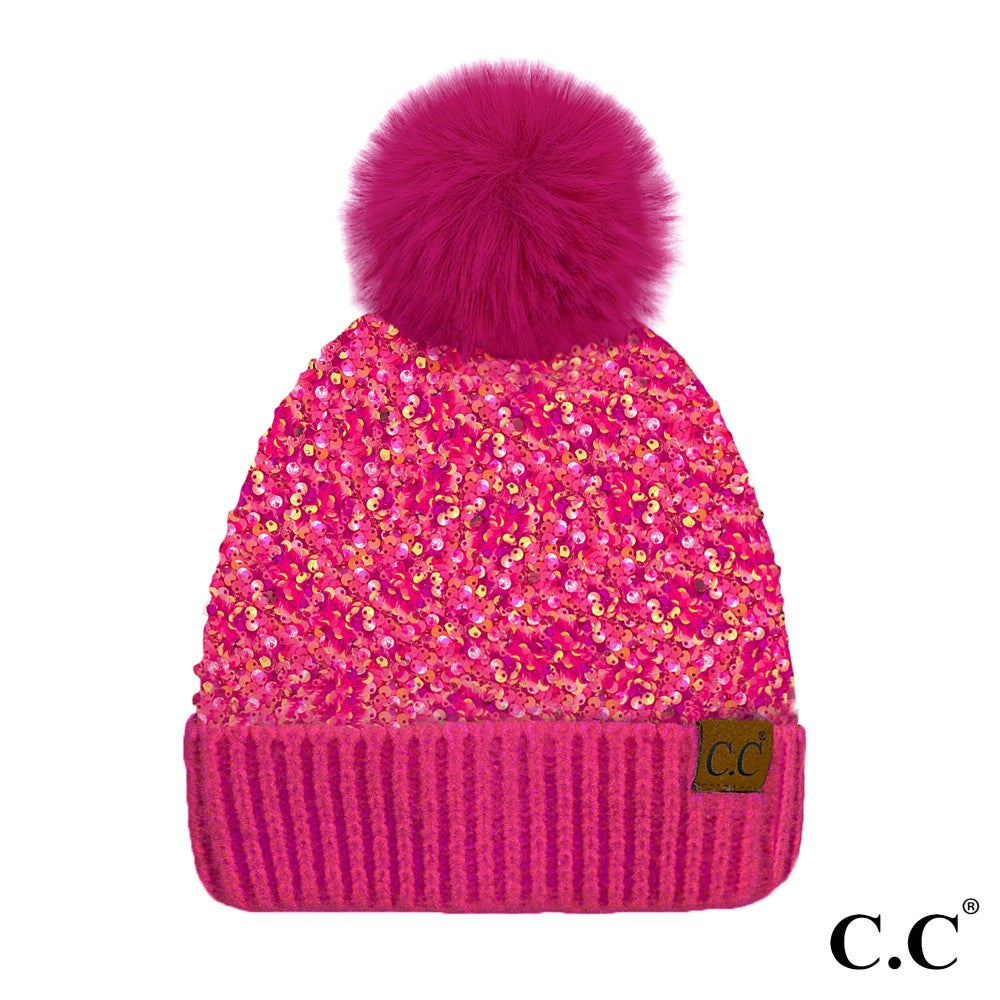 C.C Sequin Pom Pom Beanie
