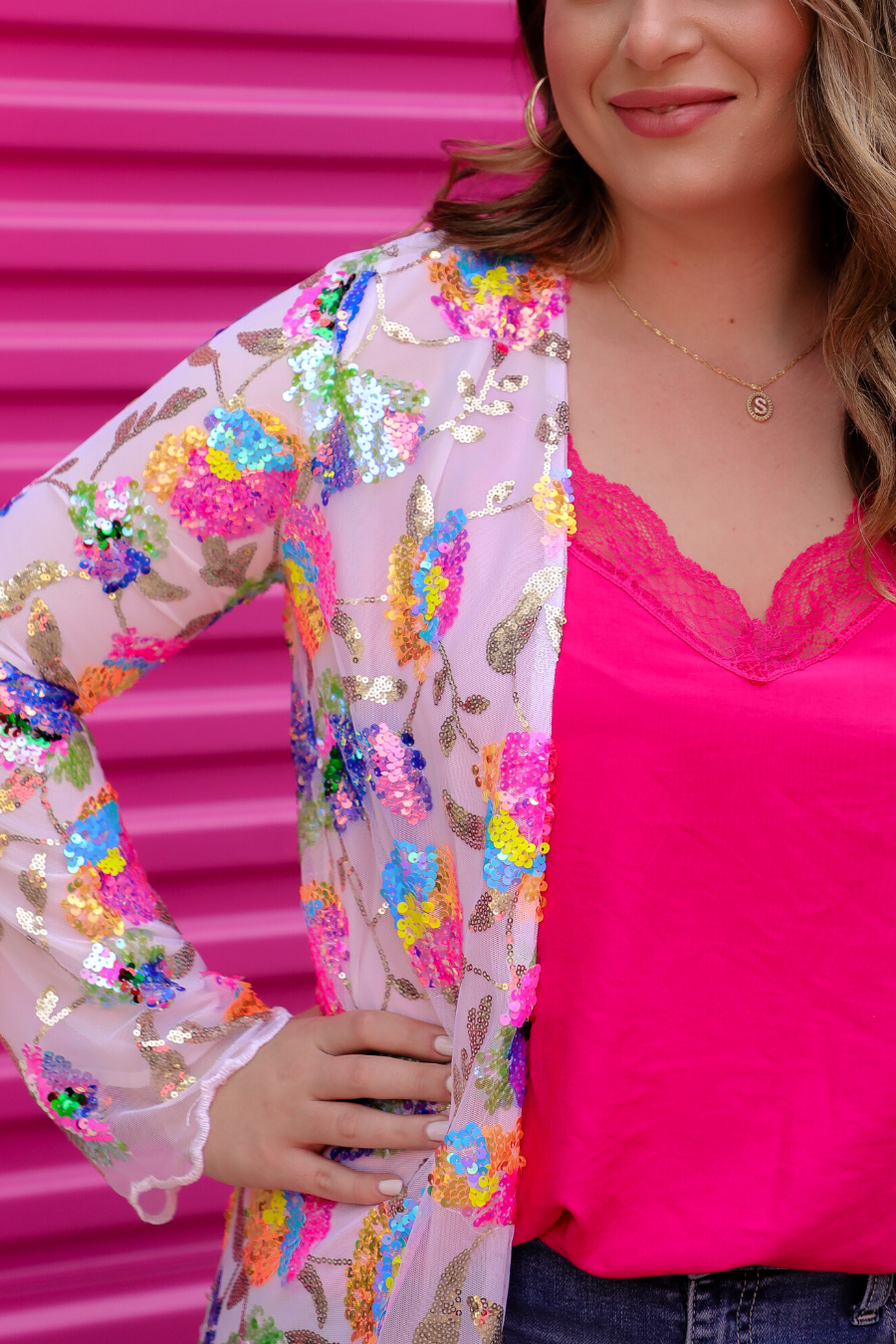 Glamorous Floral Sequin Kimono