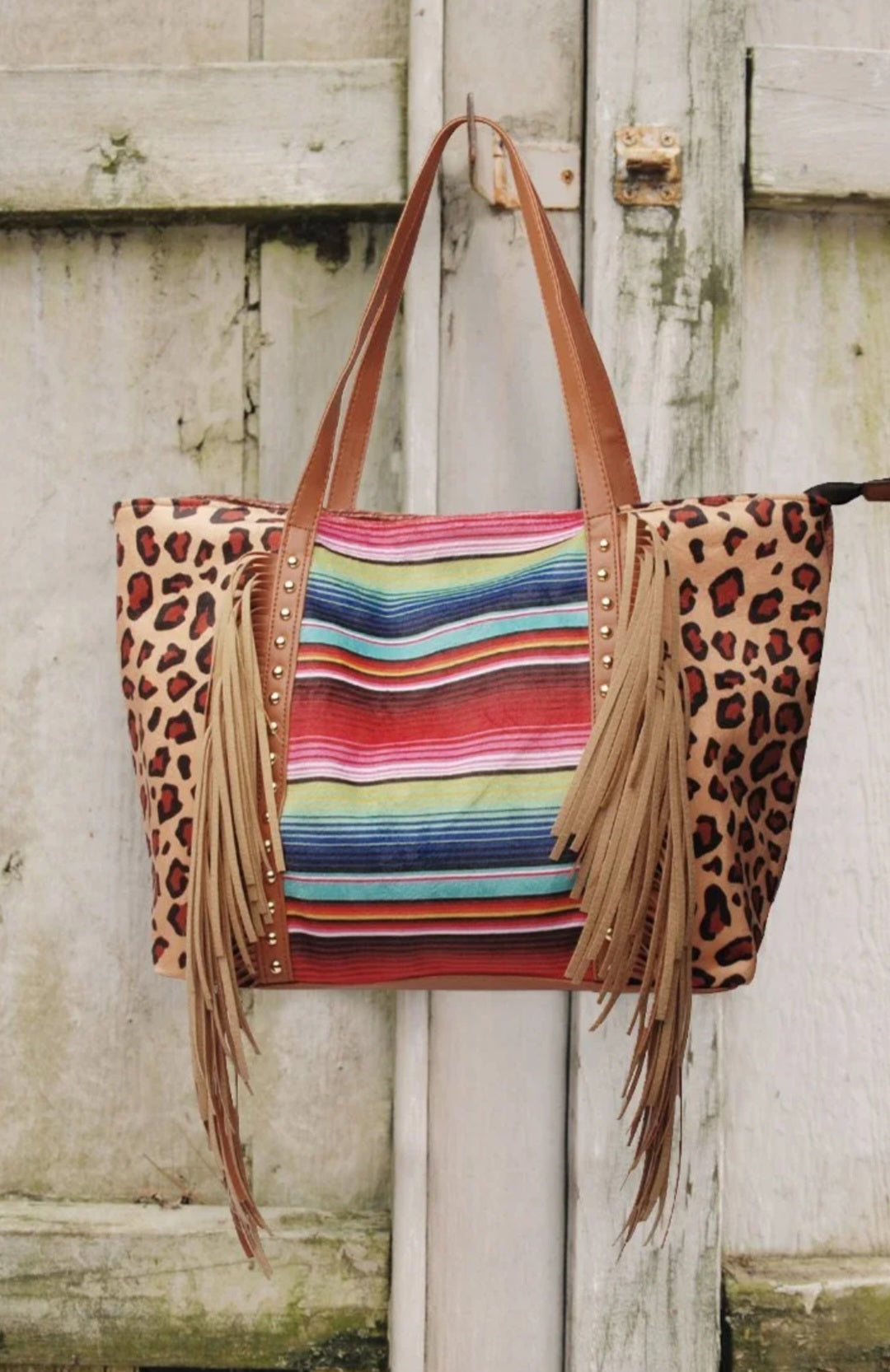 Serape & Leopard Fringe Handbag