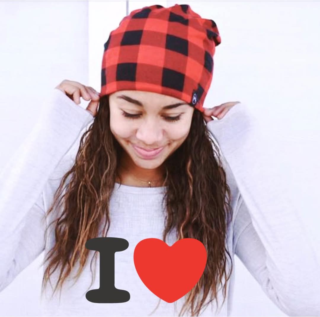 Red Plaid Peek-a-Boo Beanie