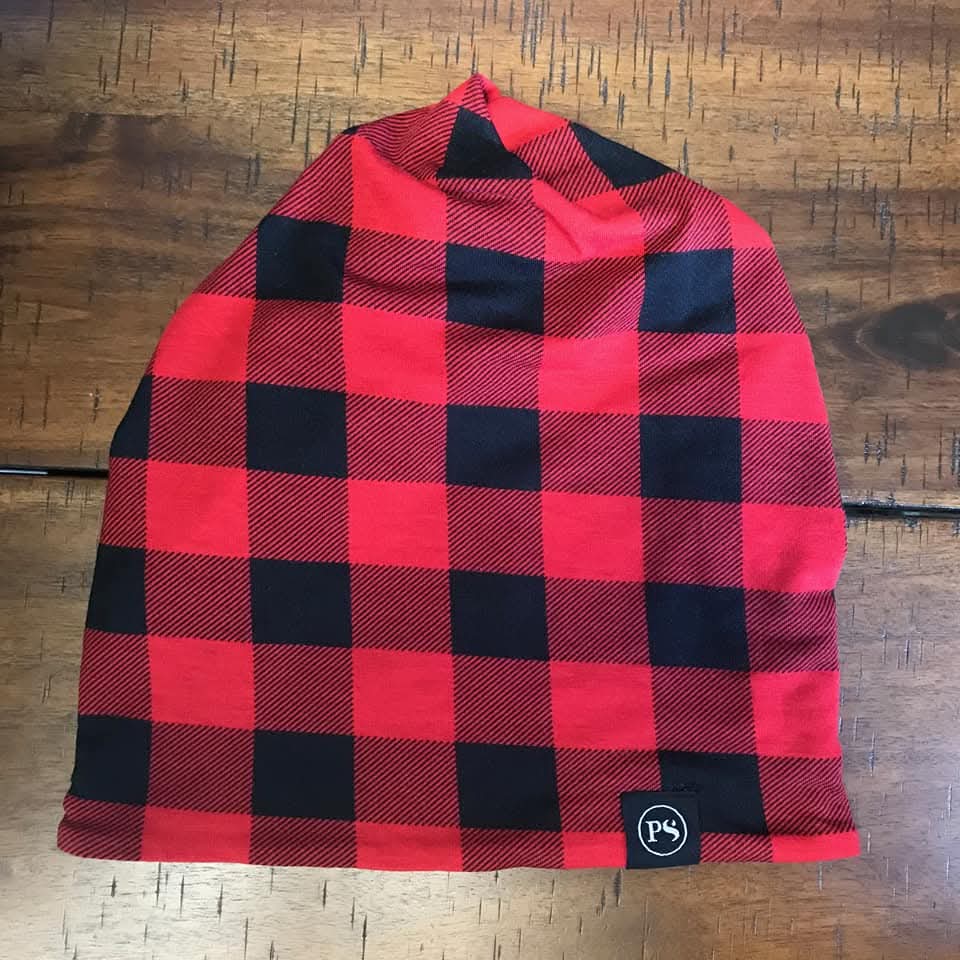 Red Plaid Peek-a-Boo Beanie