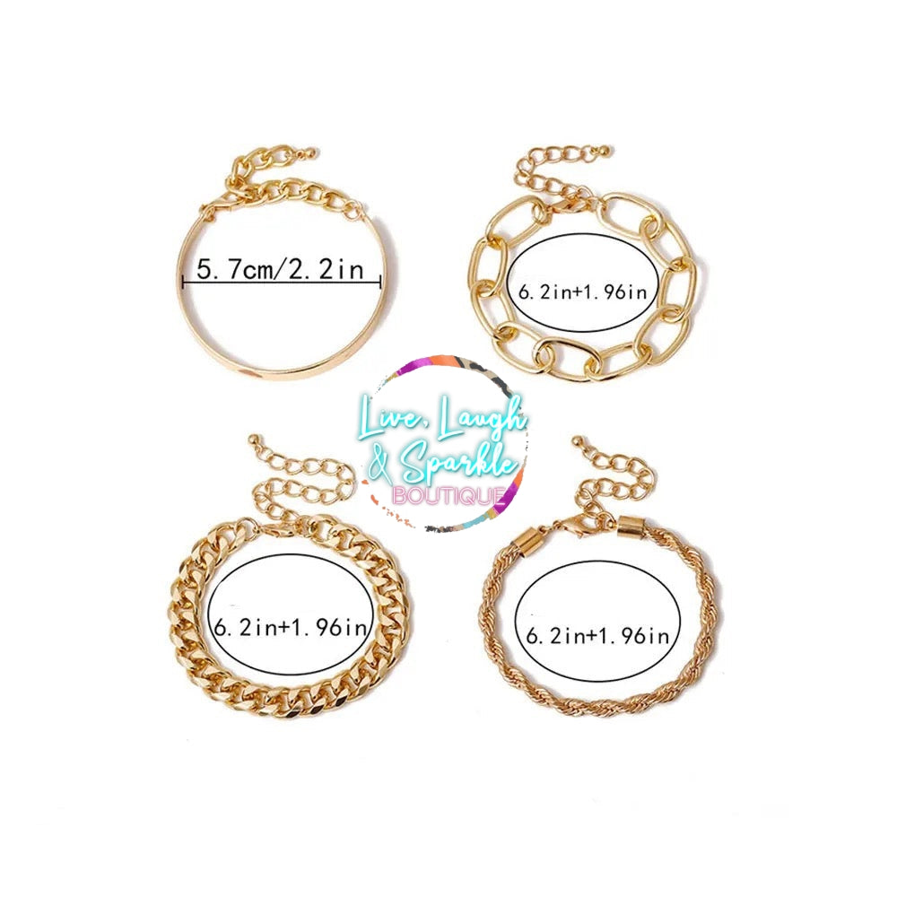 Gold chain bracelet set of 4.
