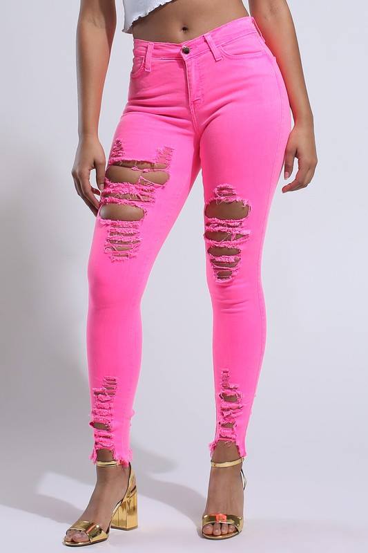 Darla Pink Distressed Skinny Jeans- XL