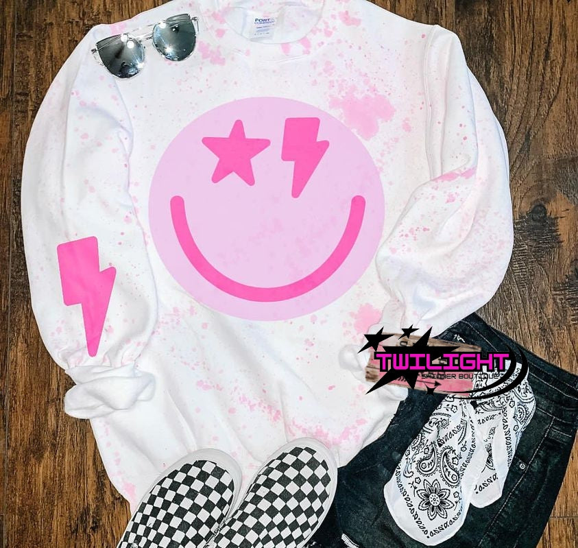 Pink Smile White Sweatshirt