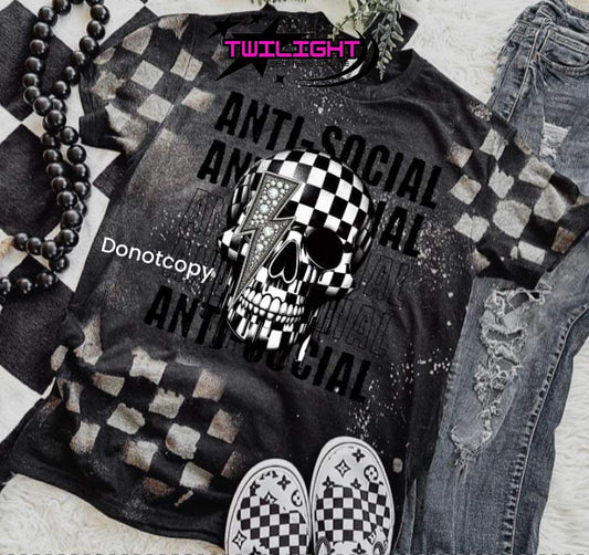 Anti-Social Checkered Skull Tee