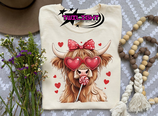 Valentine Highland Cow Tee