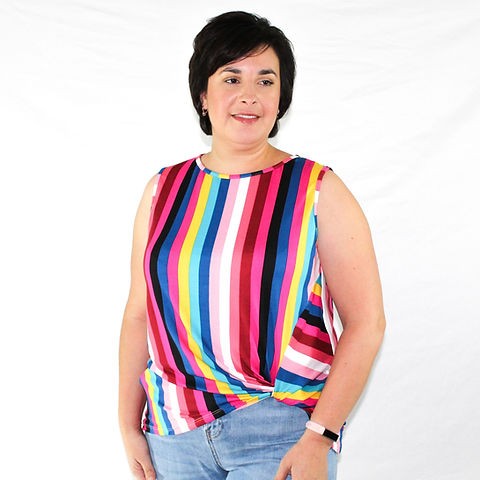 Tied Front Rainbow Sleeveless Top