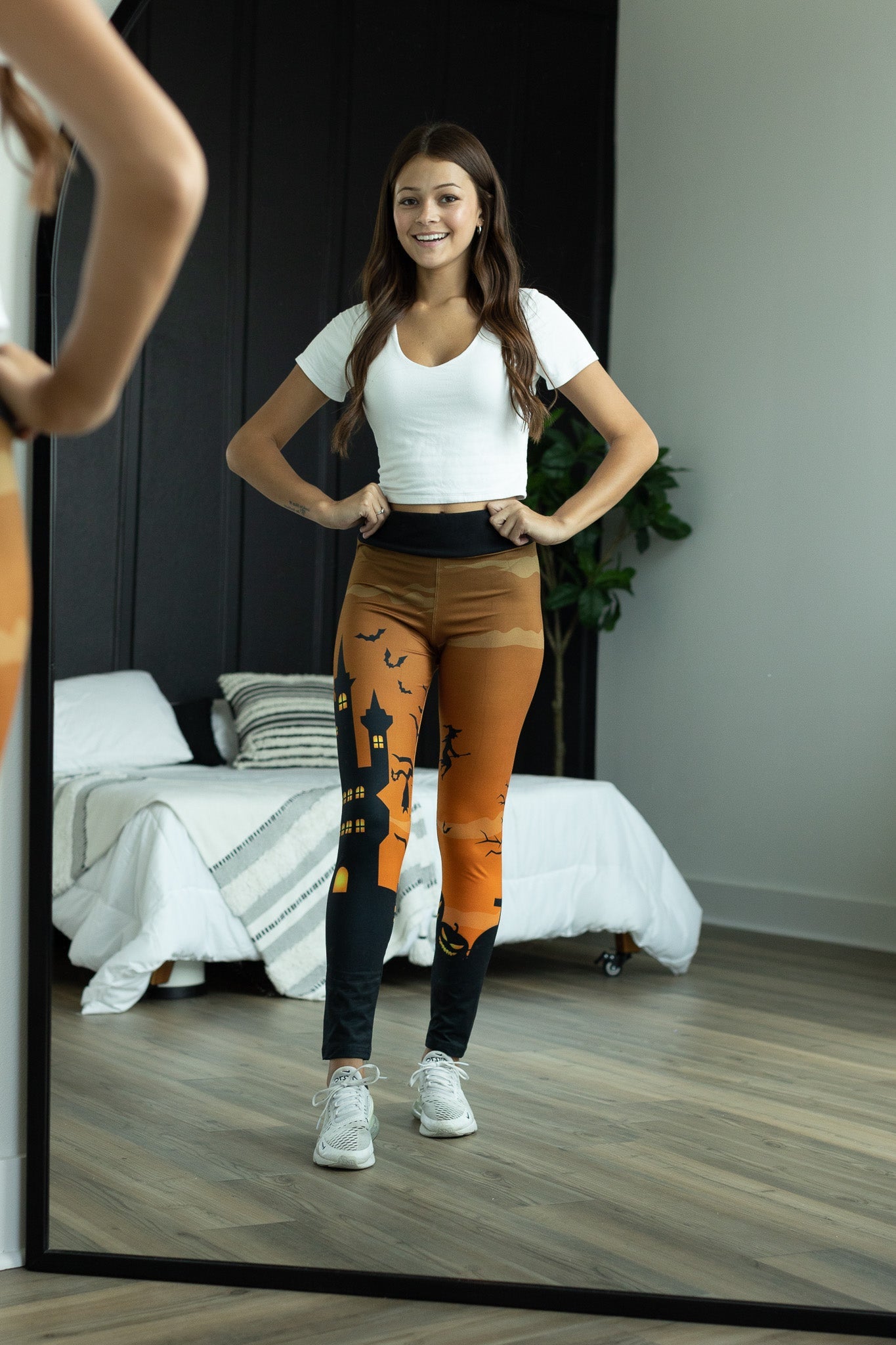 Orange Haunted House Halloween Leggings