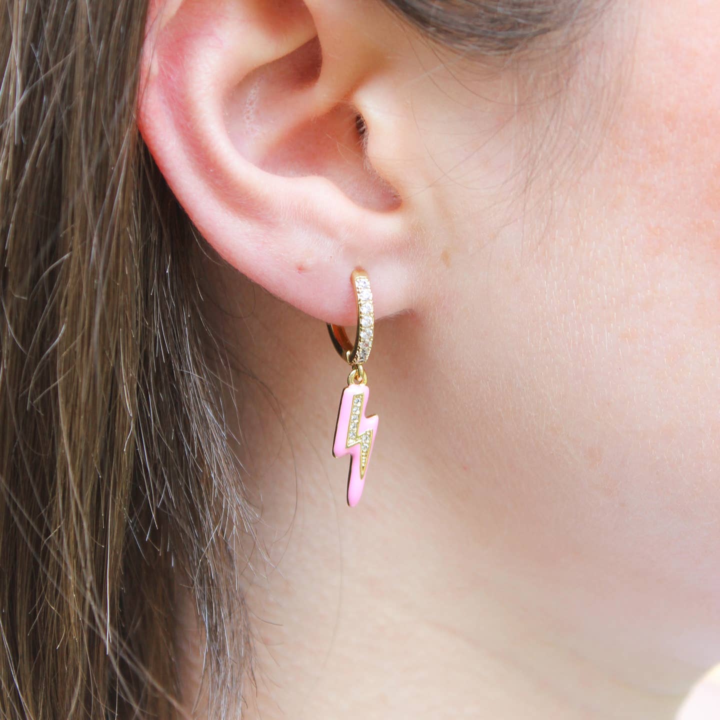 Pink Lightning Bolt Huggie Hoop Earrings