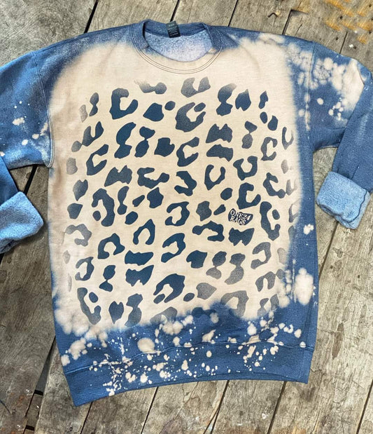 Blue Distressed Leopard Sweatshirt