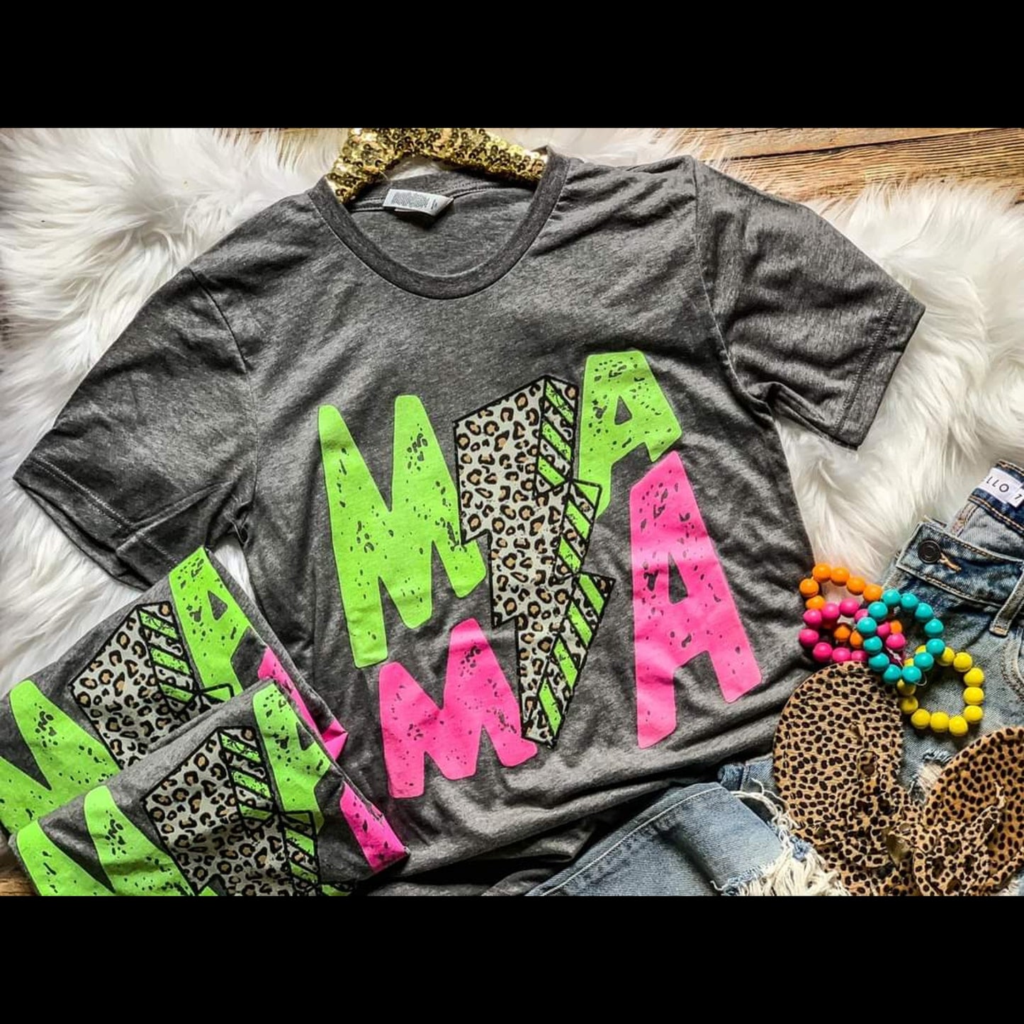 Neon Mama Leopard Lightning Bolt Tee