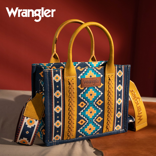 Wrangler Southwestern Print Small Canvas Tote/Crossbody - Mustard