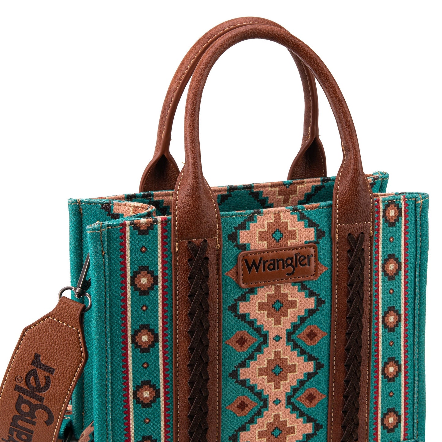 Wrangler Southwestern Print Small Canvas Tote/Crossbody -Turquoise