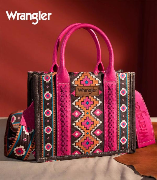 Wrangler Southwestern Print Small Canvas Tote/Crossbody - Hot Pink