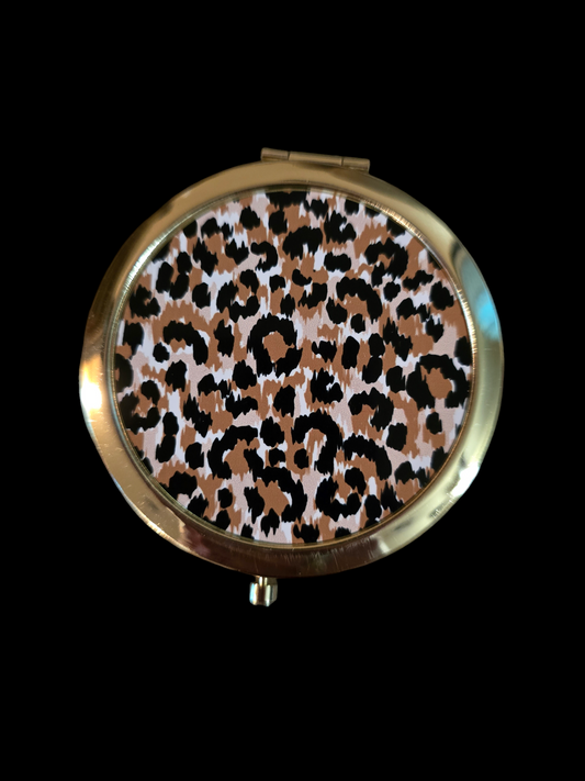 Gold Leopard Print Compact Mirror