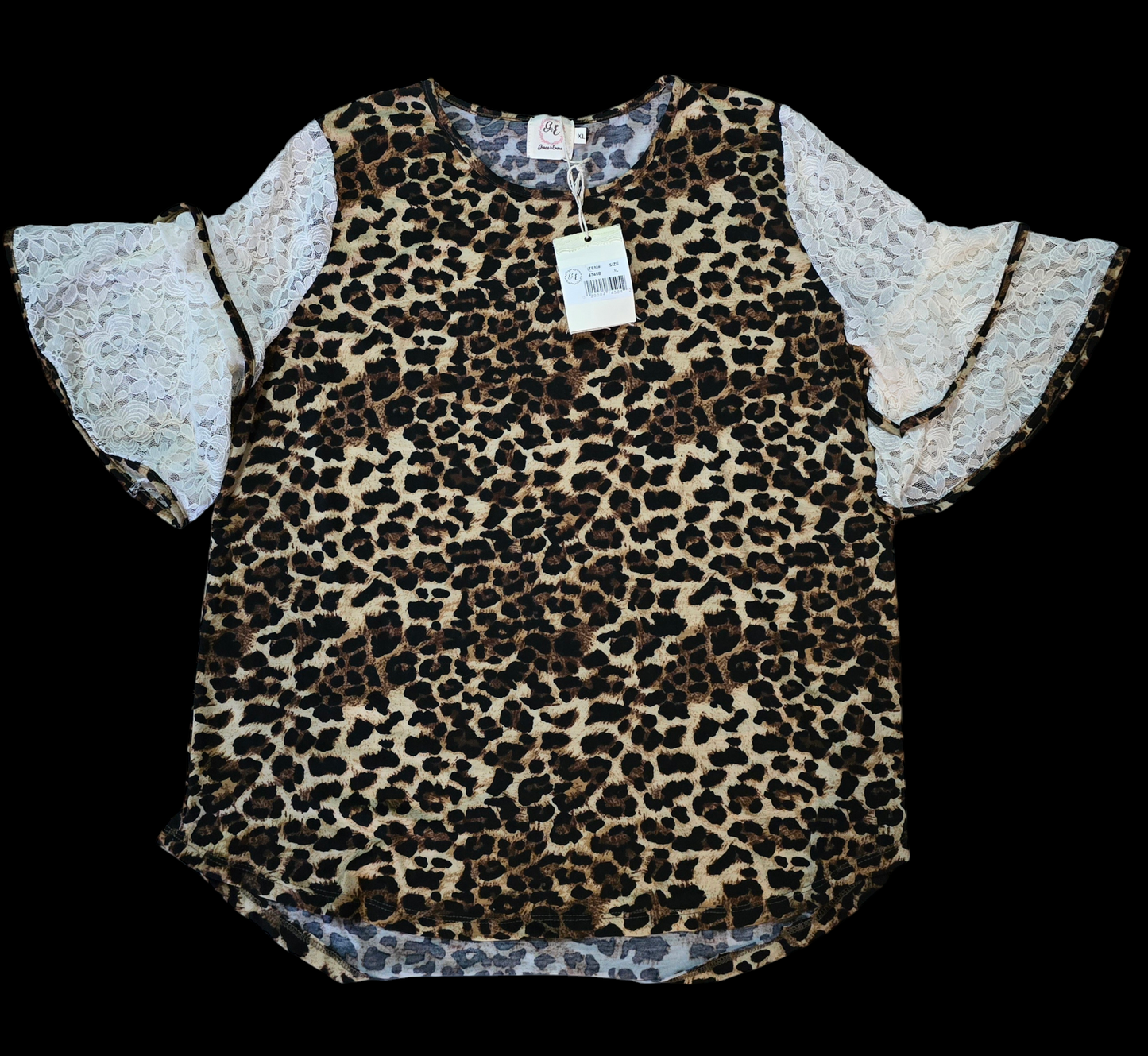 Lace Sleeve Leopard Top- XL