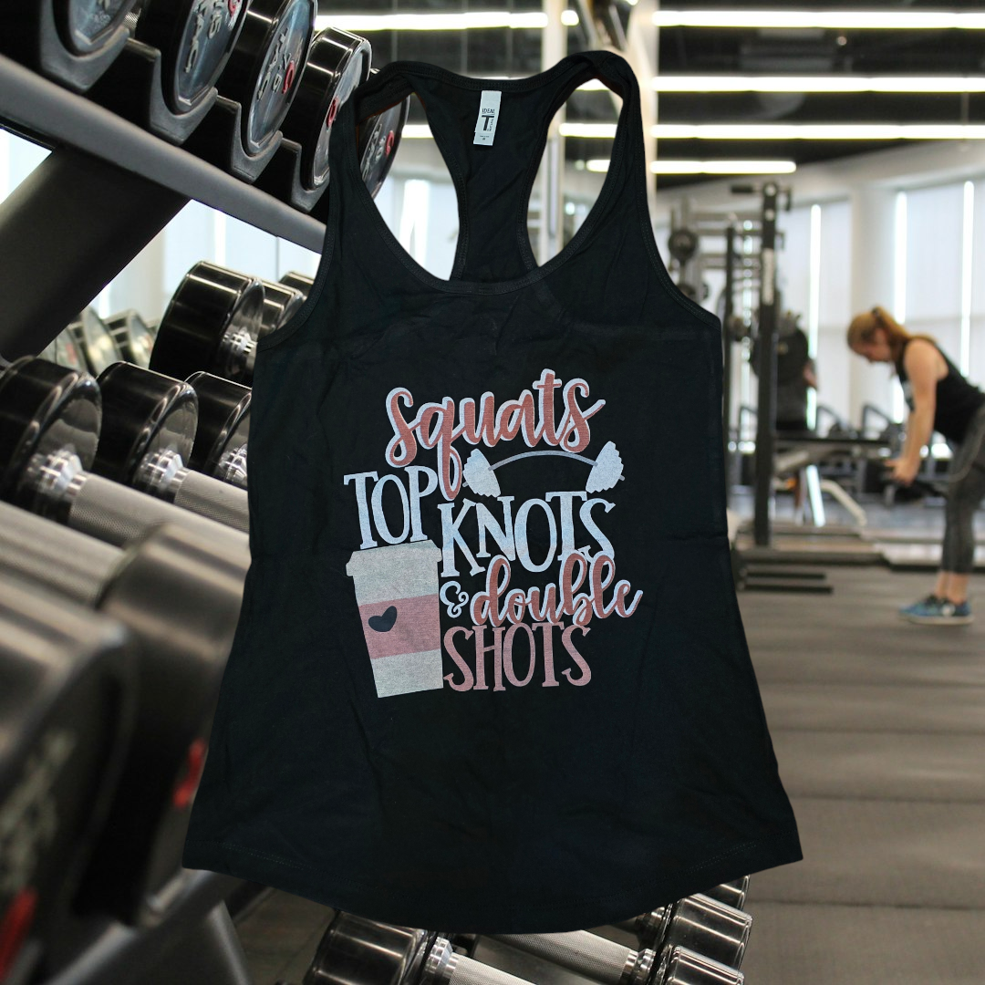 Squats Top Knots & Double Shots Racerback Tank