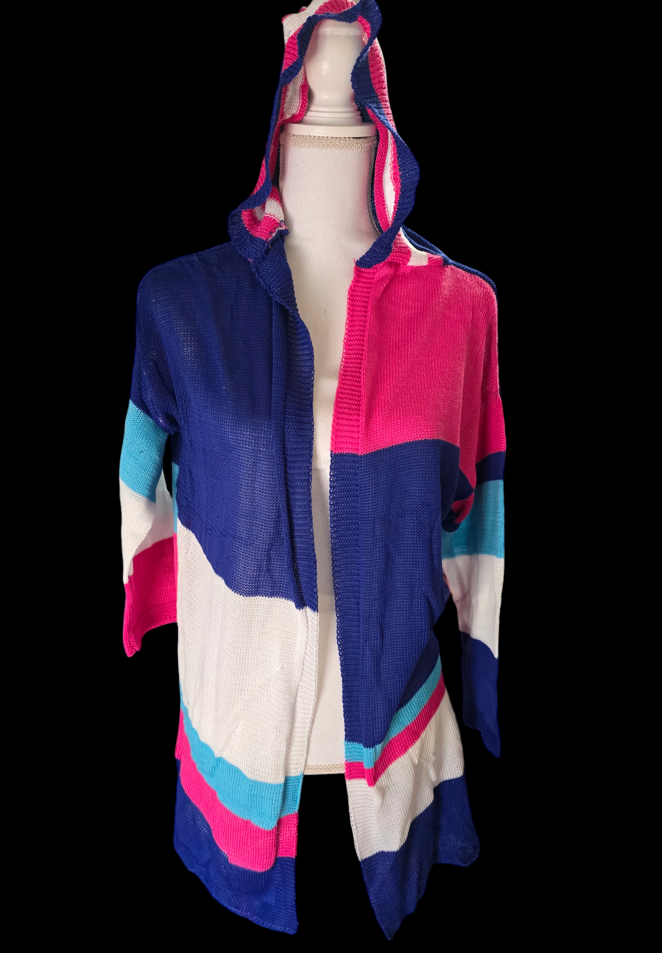 Colorblock Hooded Cardigan- Large