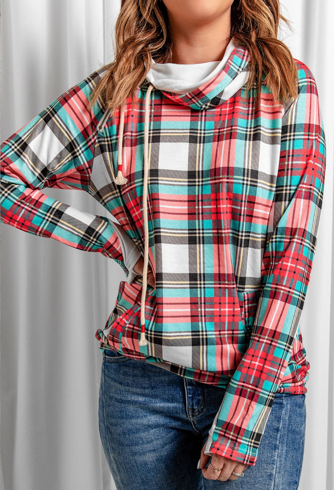 Plaid Double Hooded Top