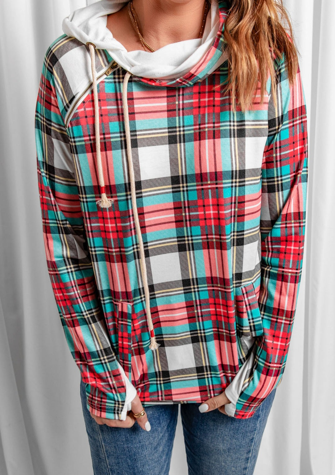 Plaid Double Hooded Top