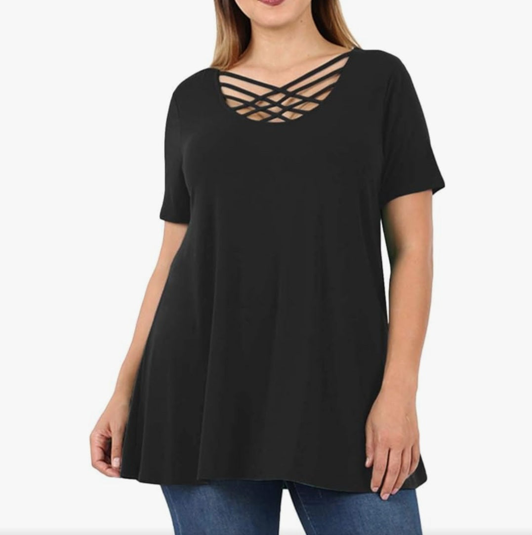 Black Strappy V-Neck Top- Small