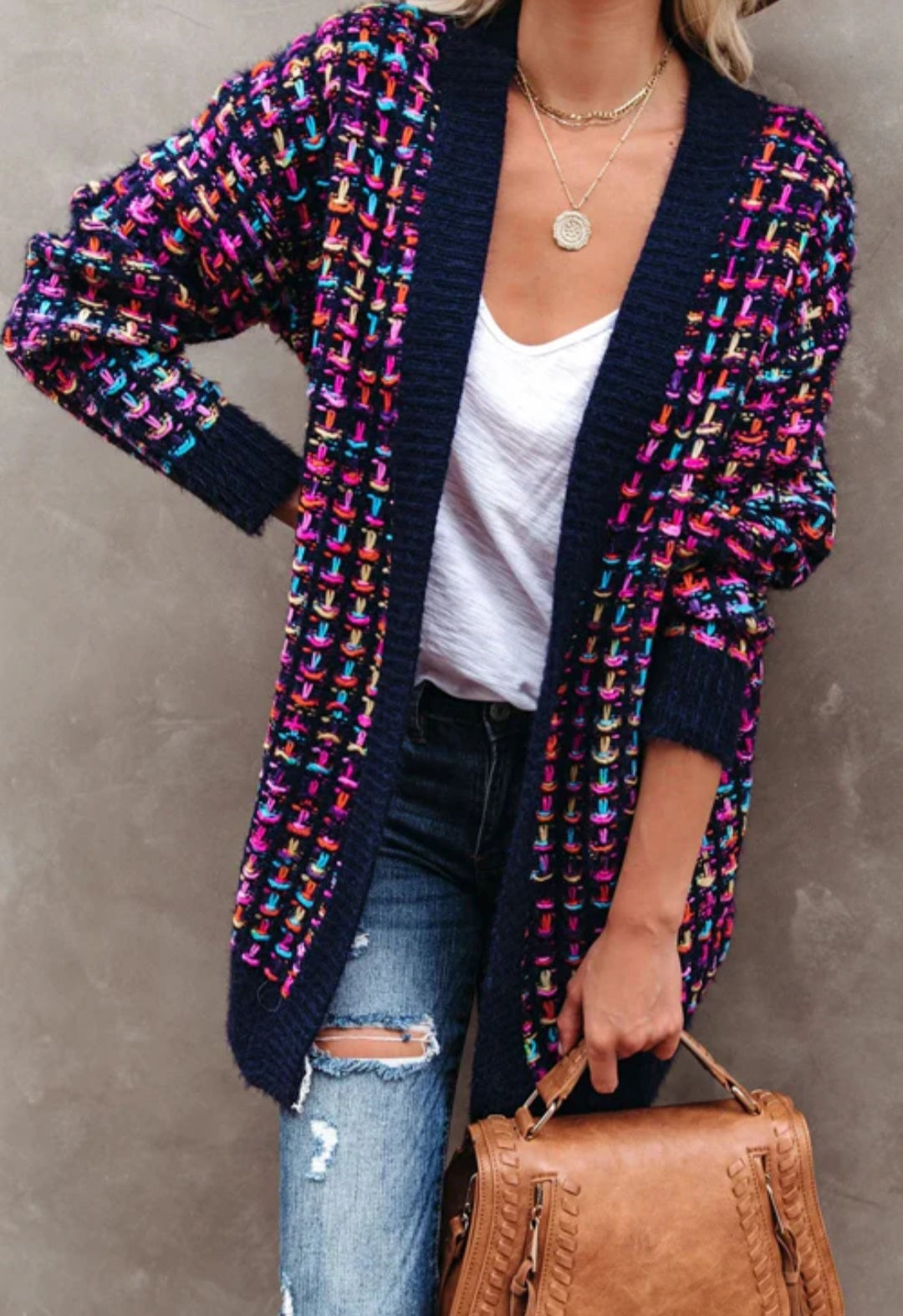 Multicolored Fuzzy Cardigan- Large