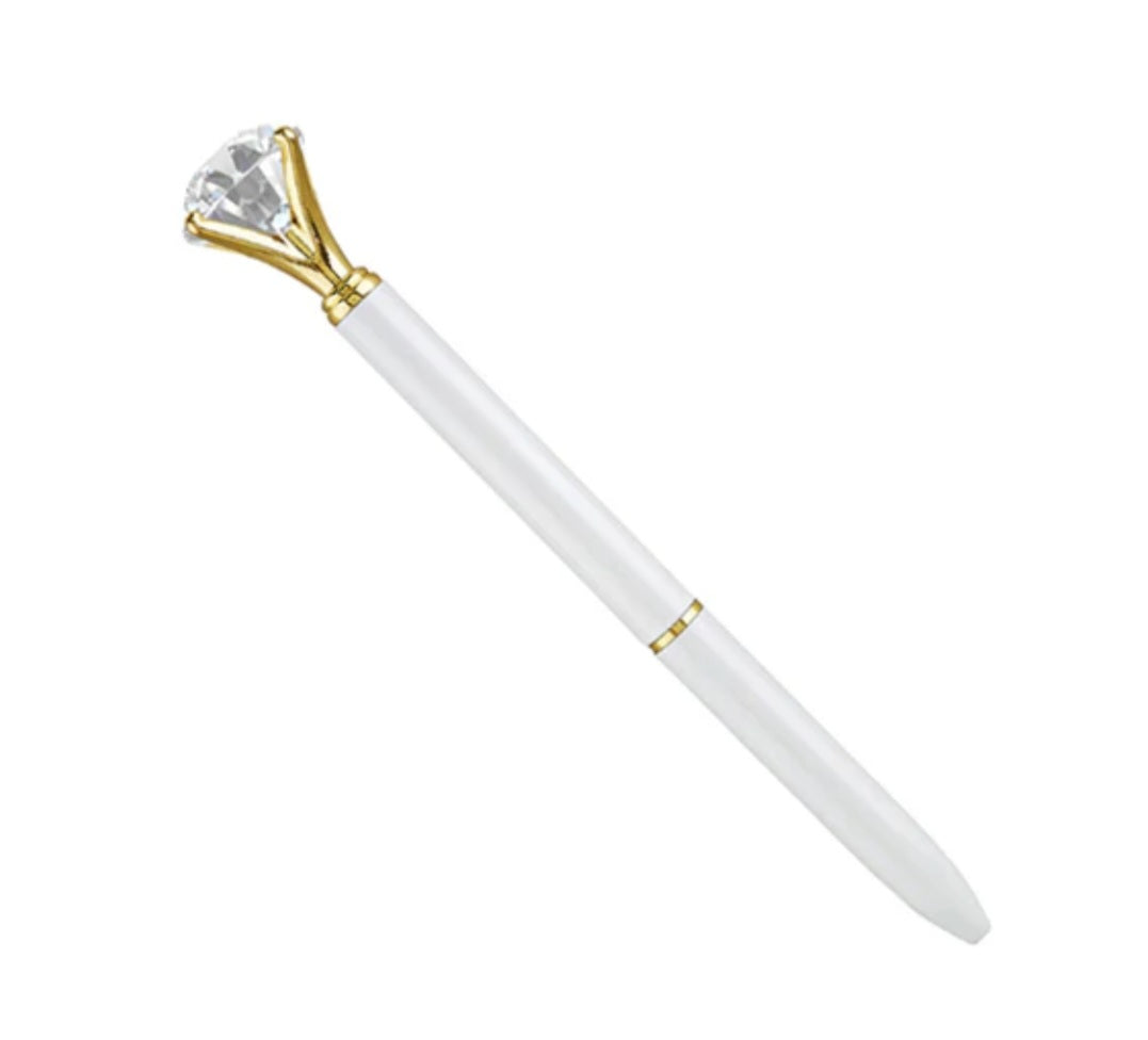 White & Gold Diamond Top Pen