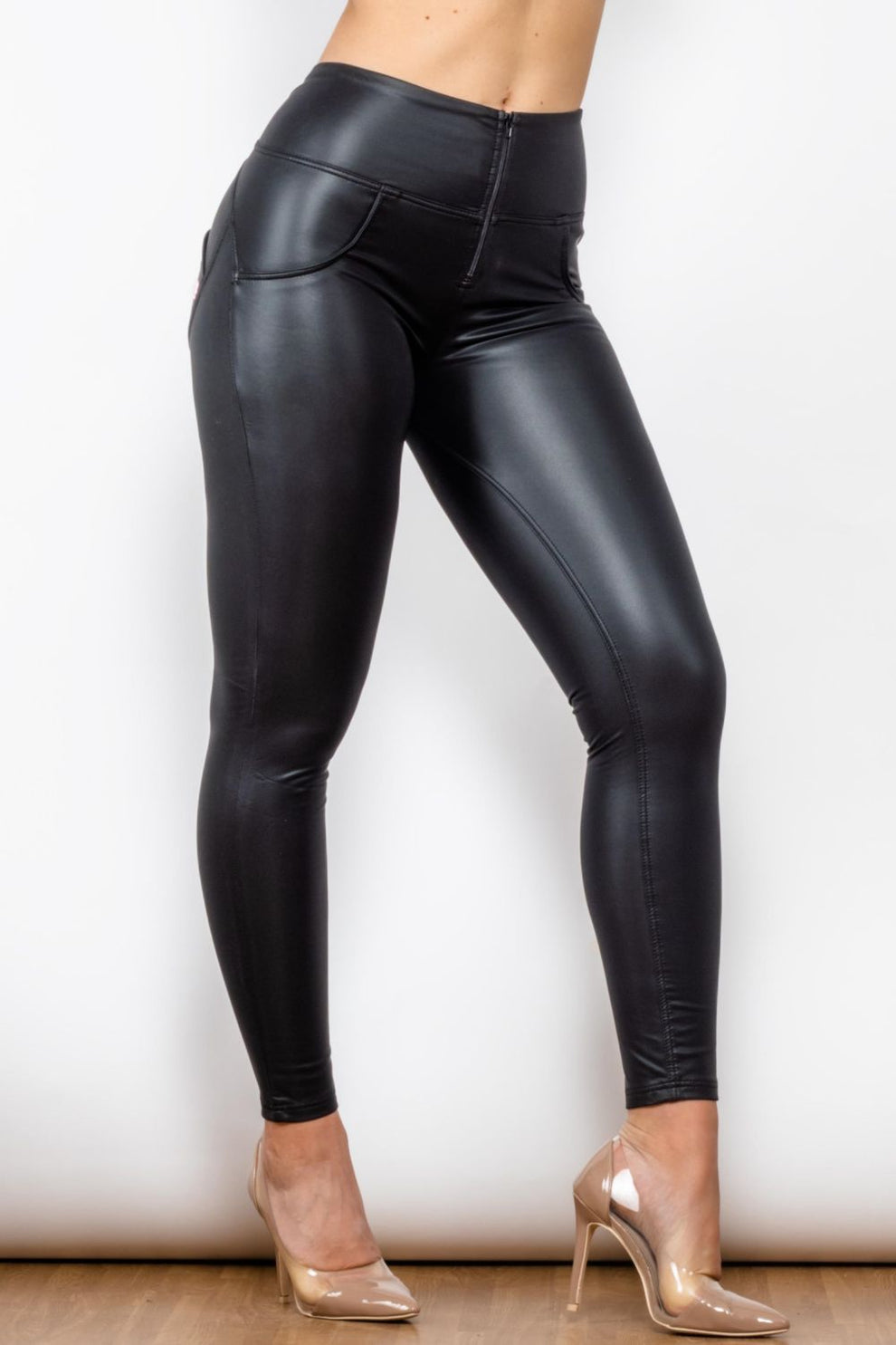 PU Leather Zip Detail Leggings- XL