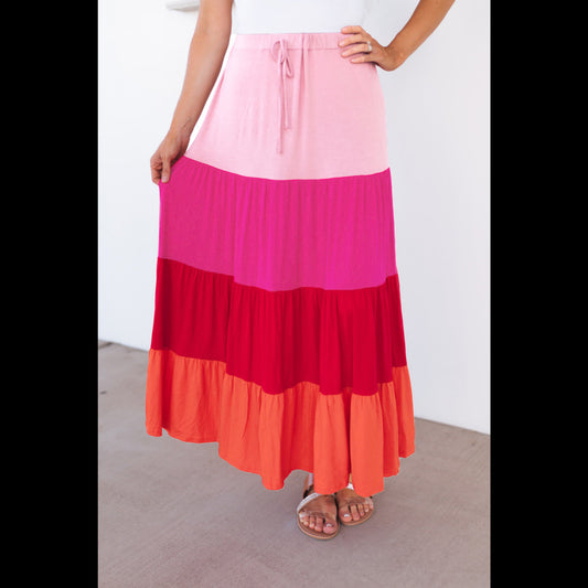 Color Block Tiered Maxi Skirt