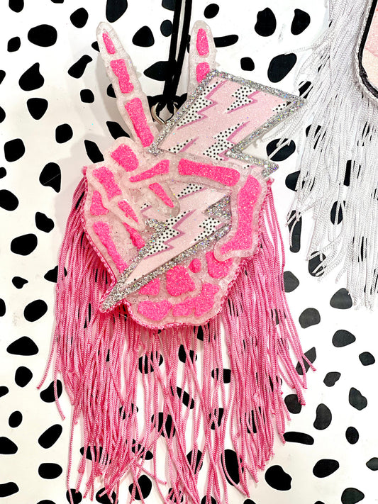 Pink & White Skeleton Hand Fringe Freshie