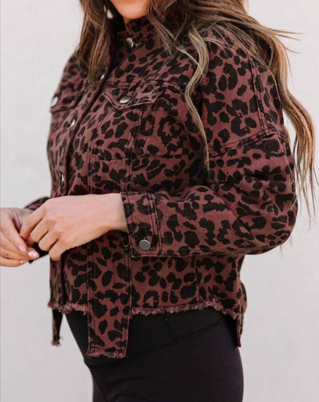 Brown Denim Leopard Jacket