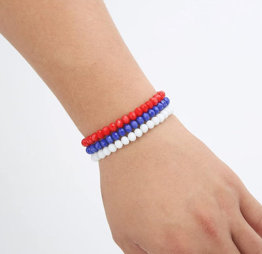 Red White Blue Crystal Bracelet Set