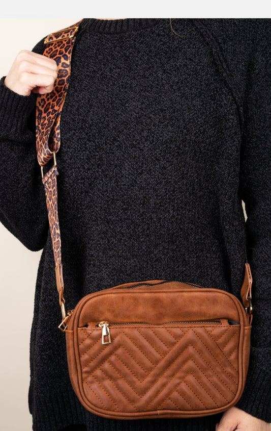 Dani Leopard Strap Brown Crossbody Purse