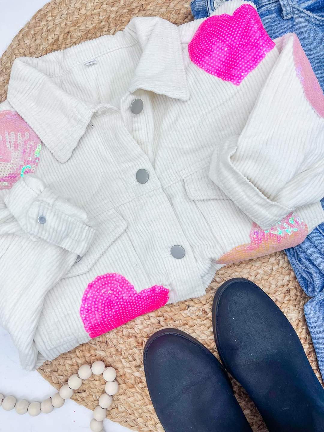 Sequin Heart Corduroy Shacket