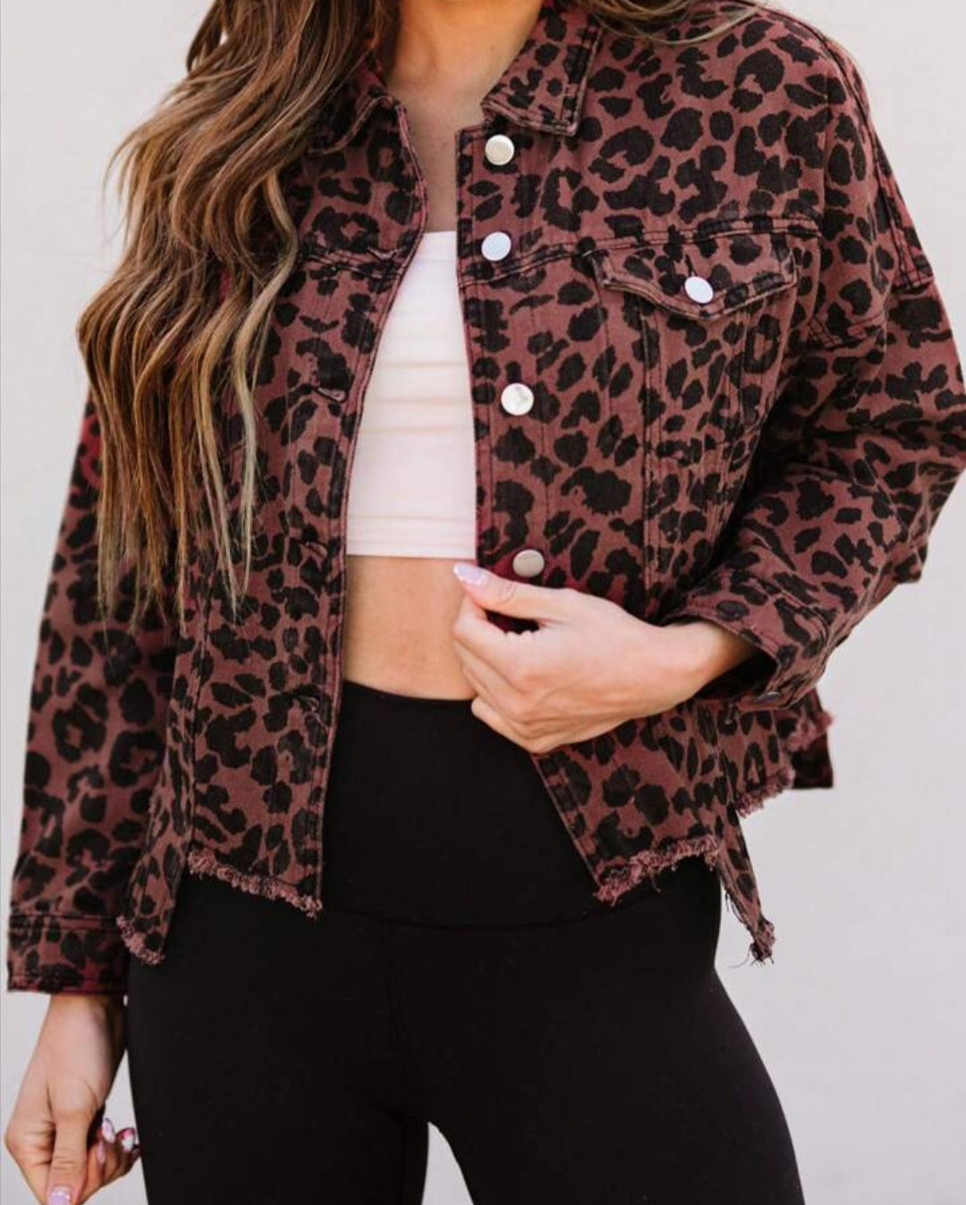 Brown Denim Leopard Jacket