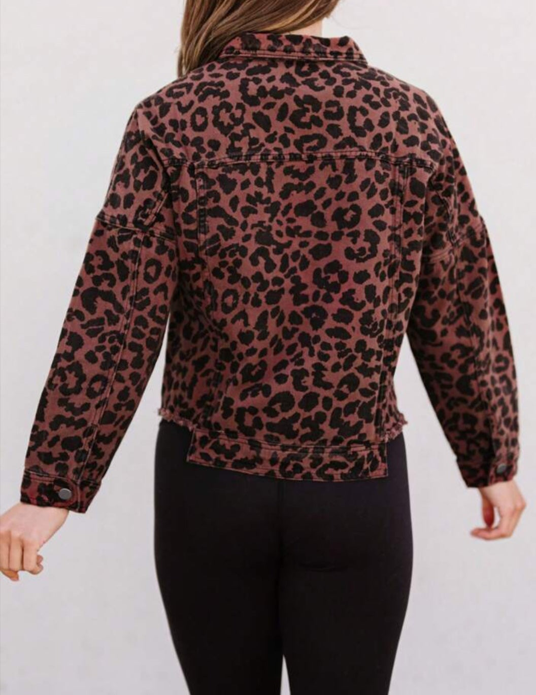 Brown Denim Leopard Jacket